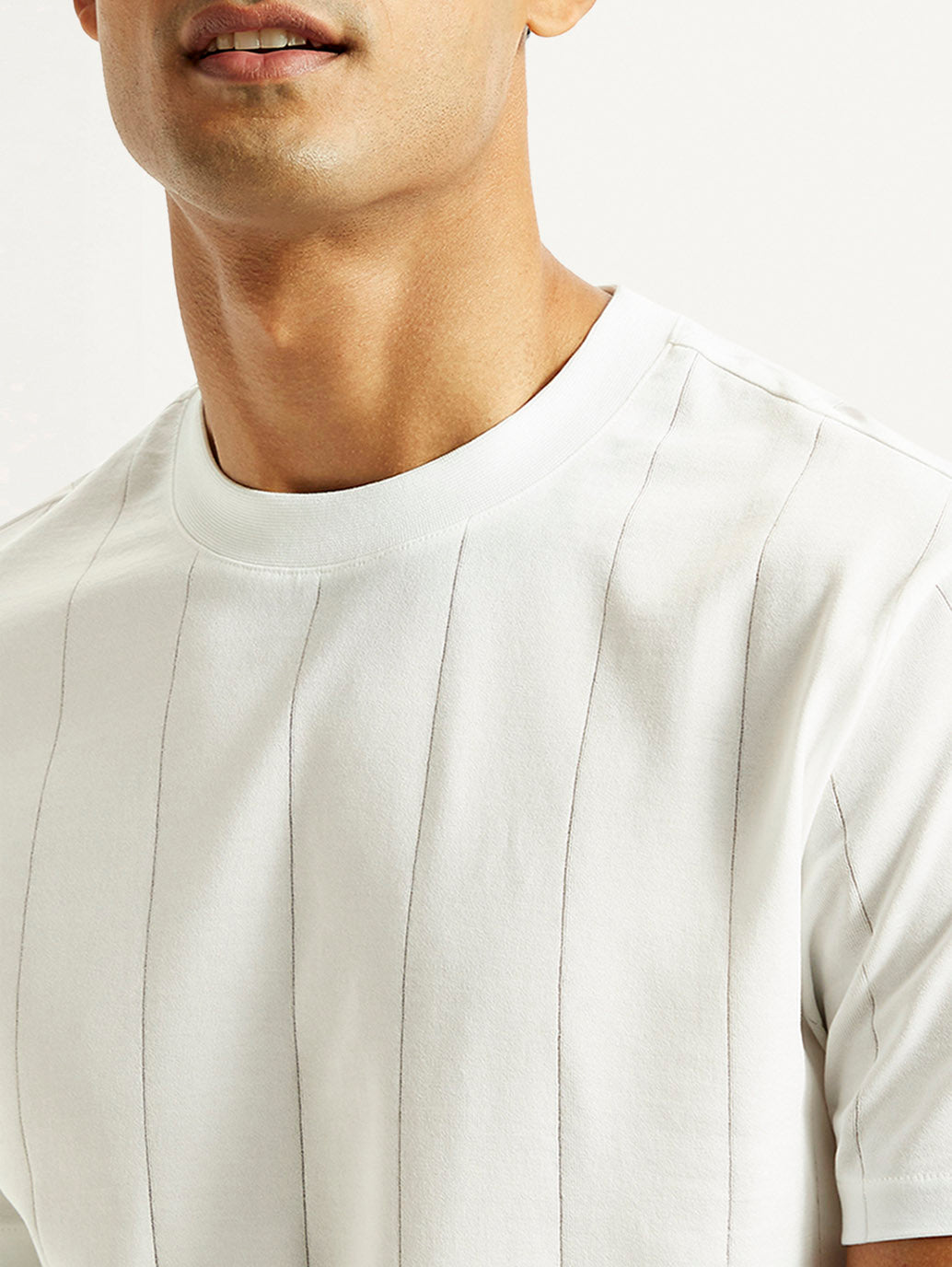 Men's Striped White Crew Neck T-shirt
