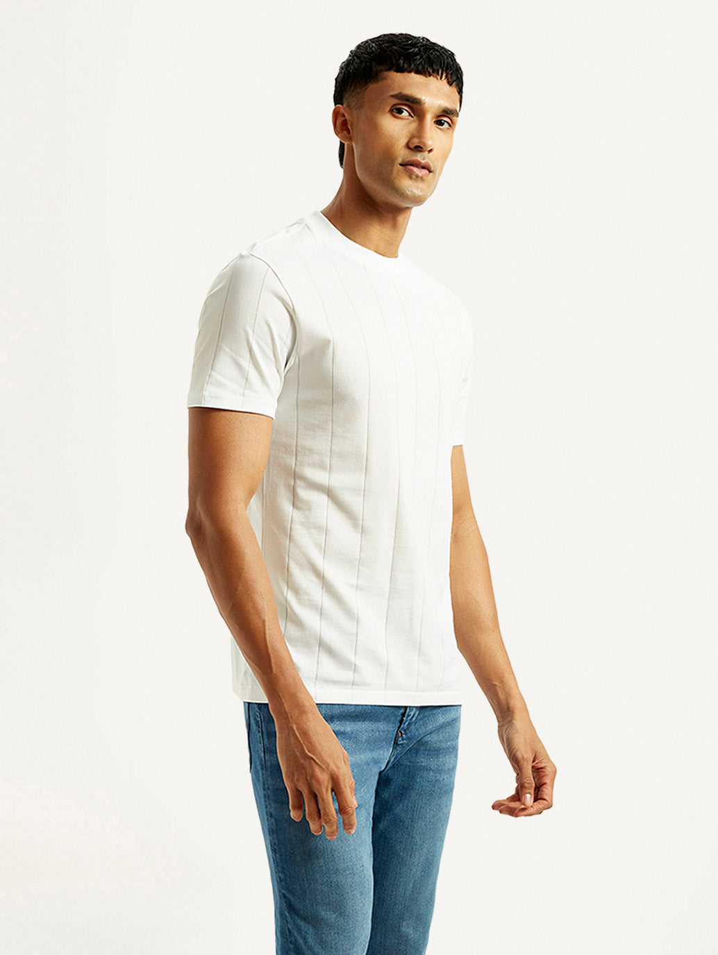 Men's Striped White Crew Neck T-shirt