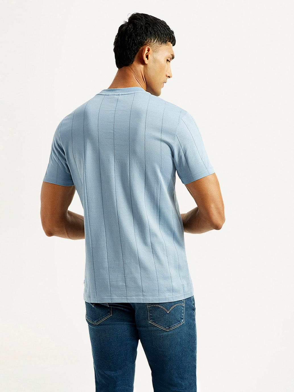Men's Striped Light Blue Crew Neck T-shirt