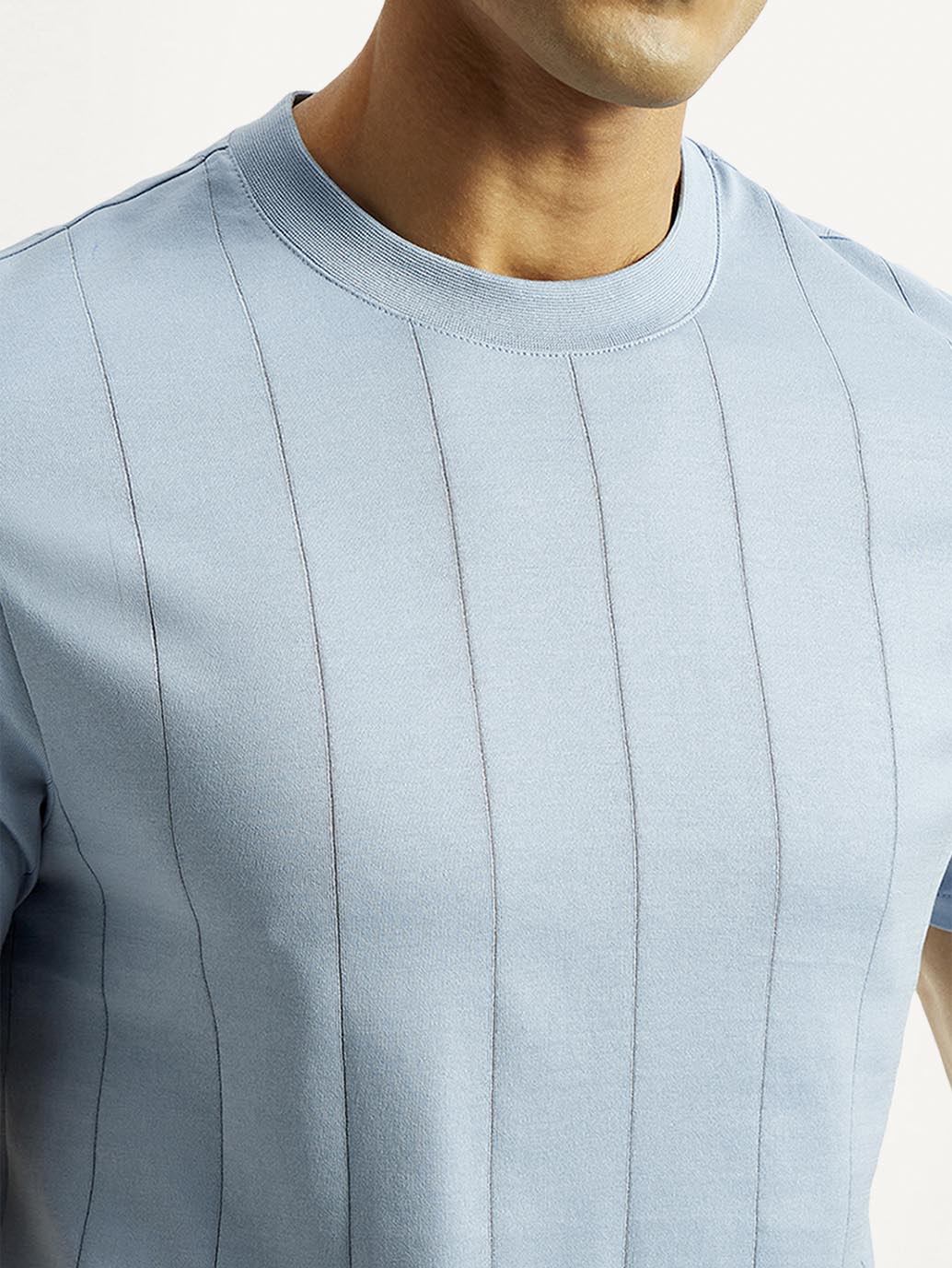 Men's Striped Light Blue Crew Neck T-shirt