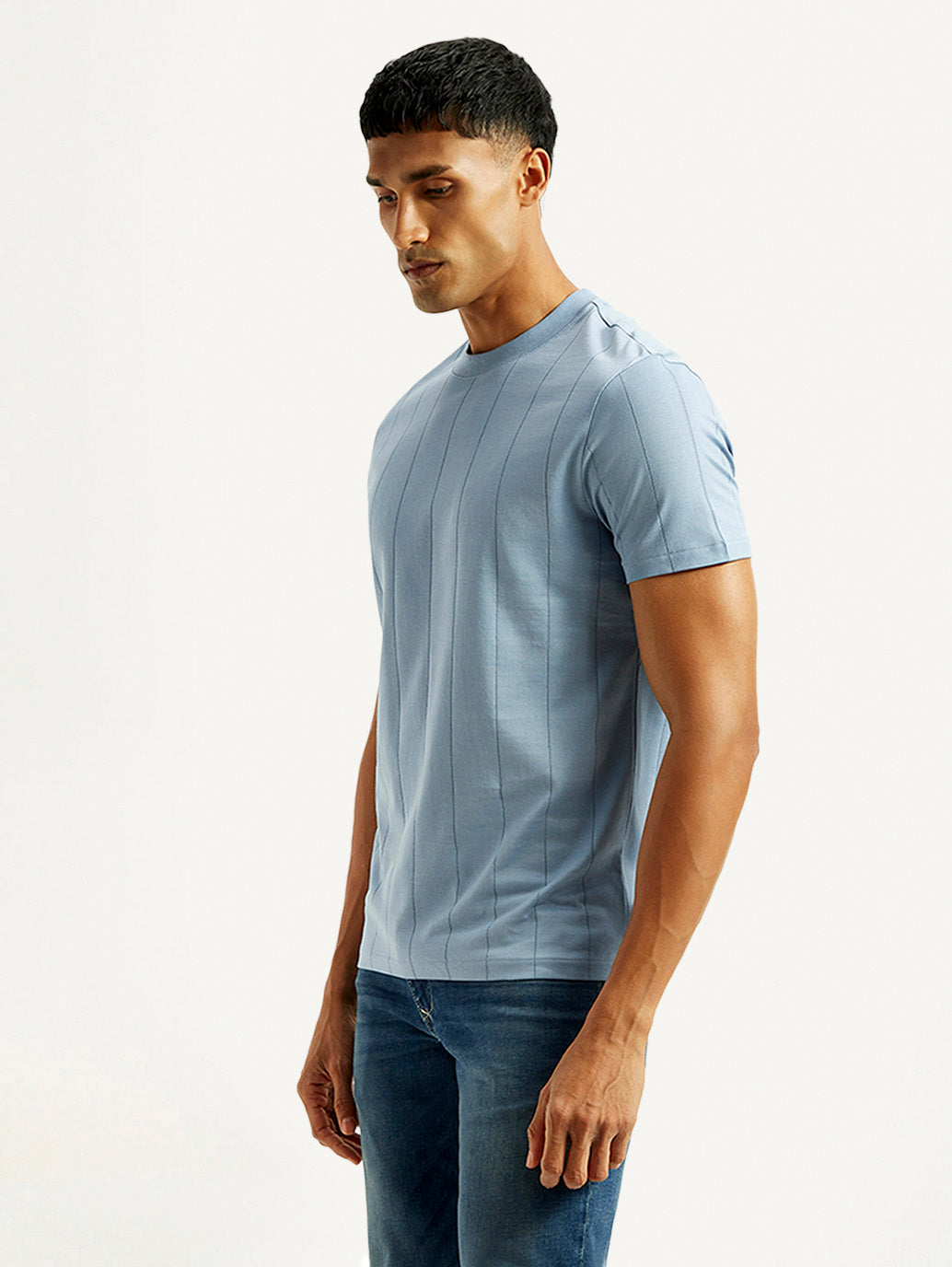 Men's Striped Light Blue Crew Neck T-shirt
