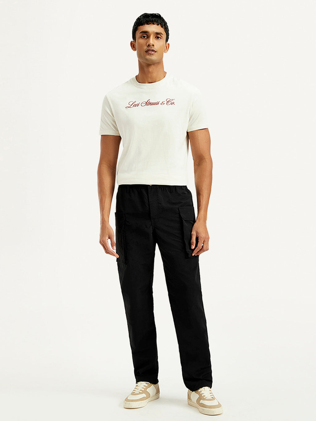 Men's Black Authentic Straight Fit Cargo Trousers