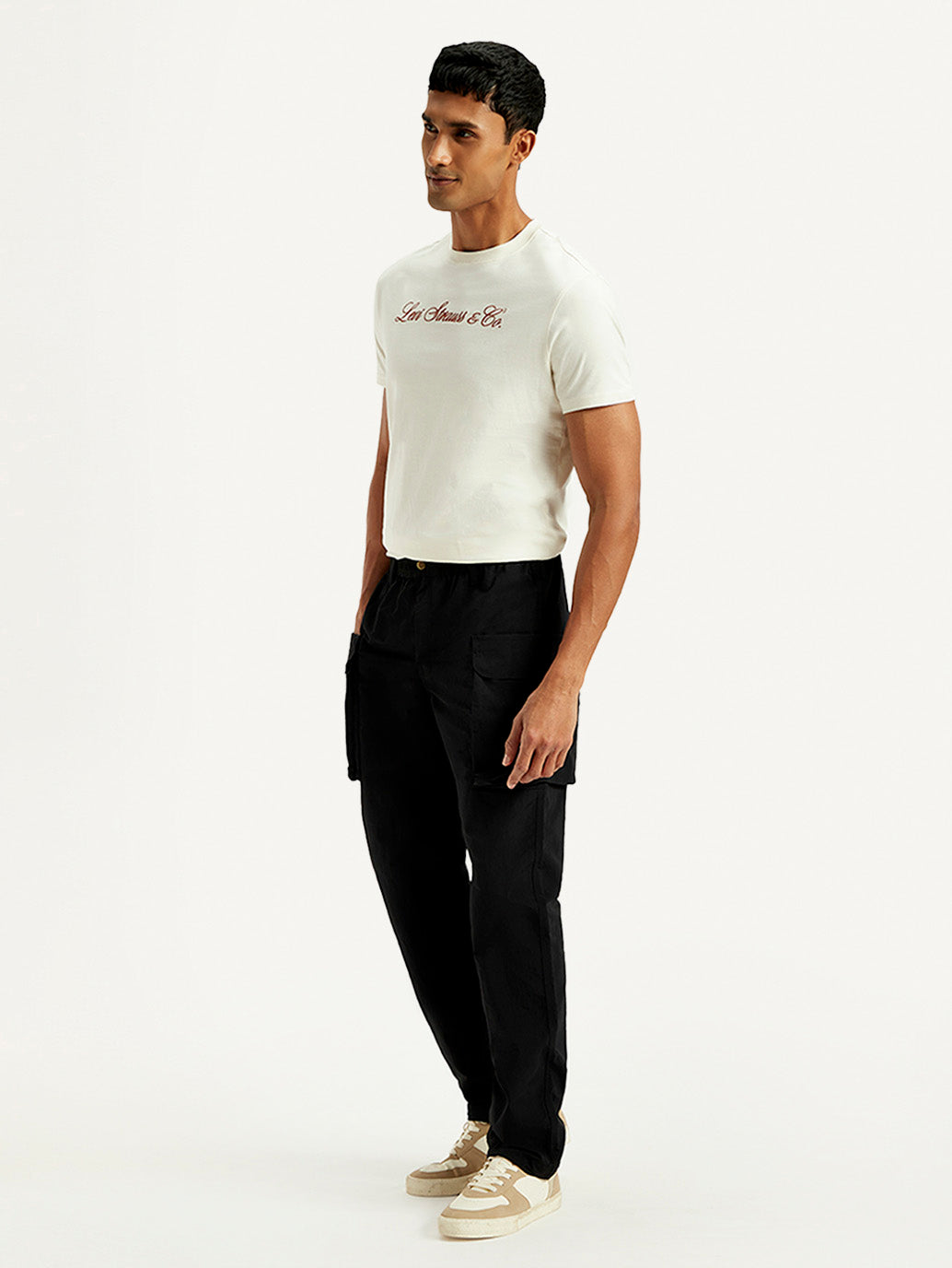 Men's Black Authentic Straight Fit Cargo Trousers