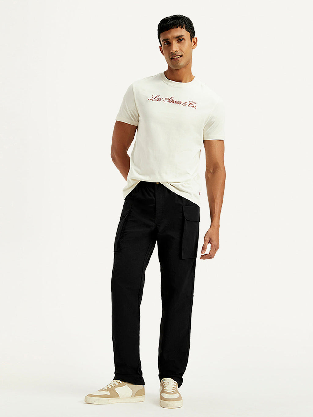 Men's Black Authentic Straight Fit Cargo Trousers