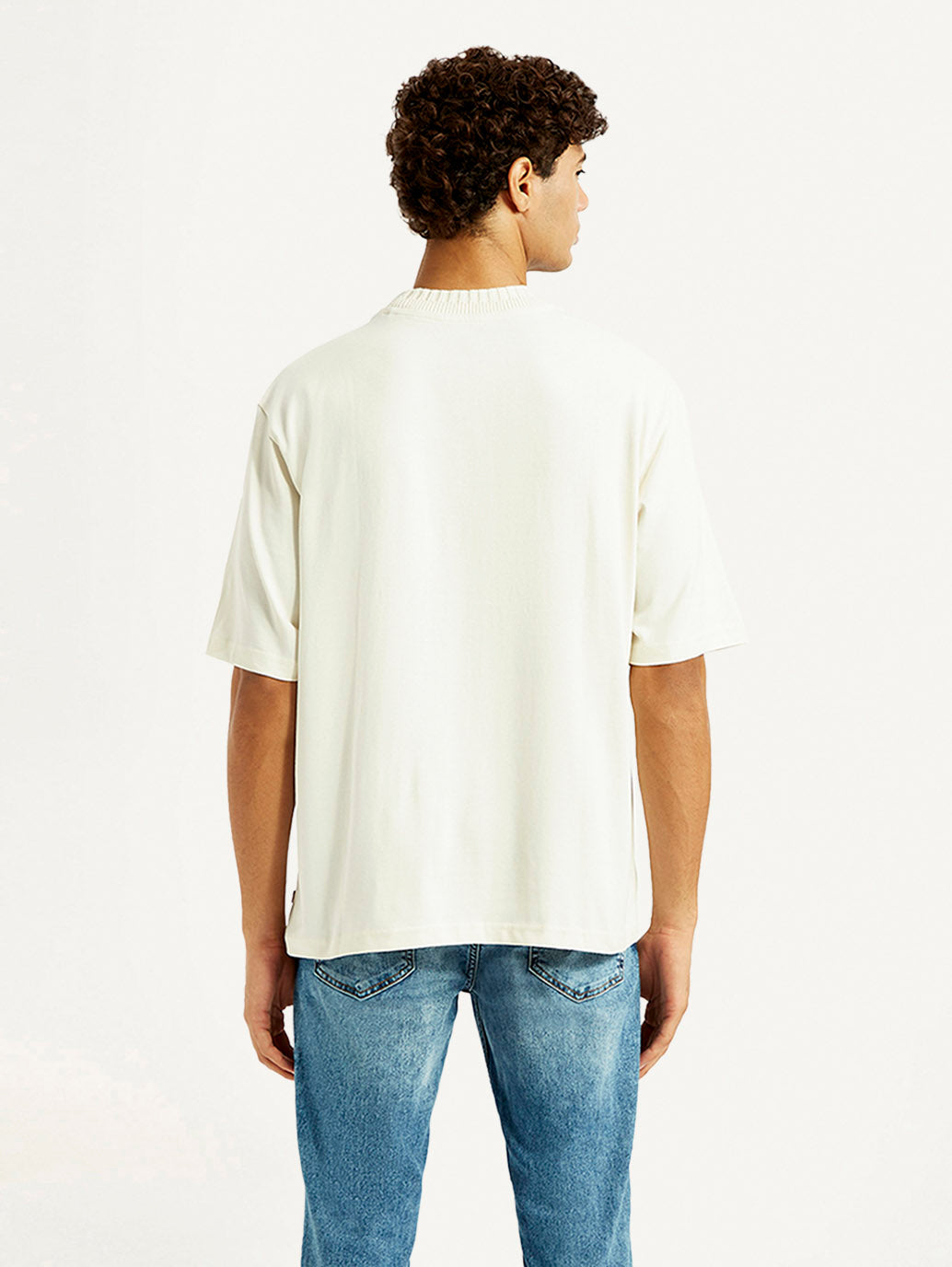 Men's Embroidered Cream Crew Neck T-shirt