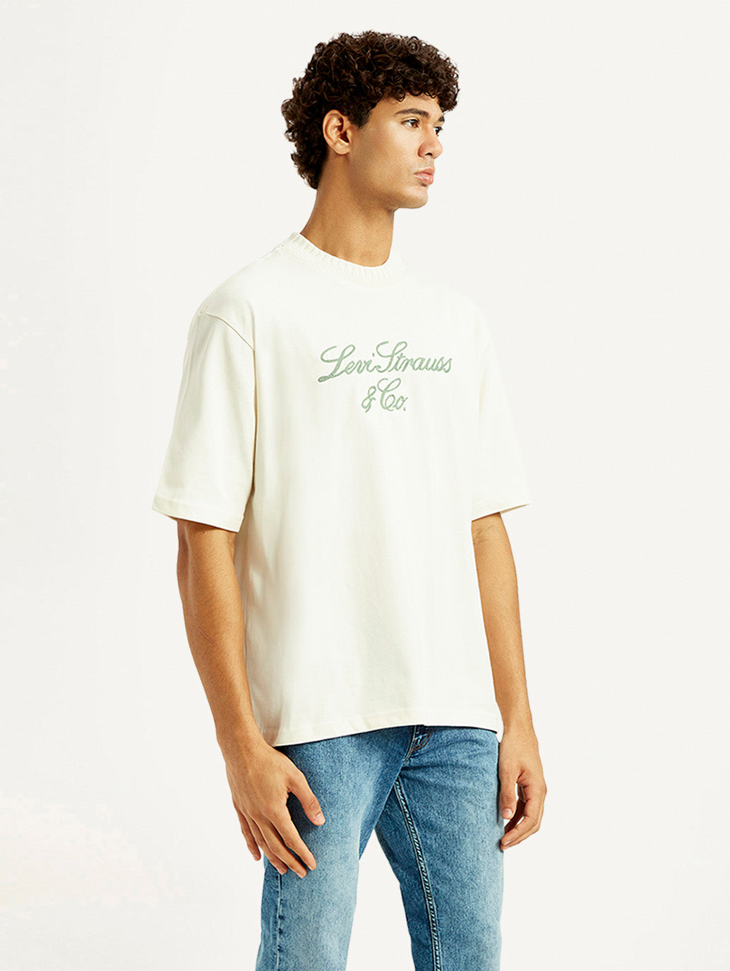 Men's Embroidered Cream Crew Neck T-shirt