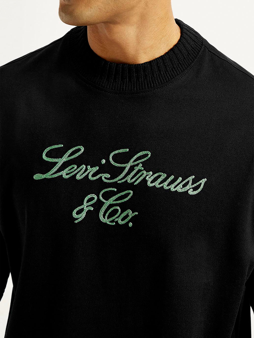Men's Embroidered Black Crew Neck T-Shirt