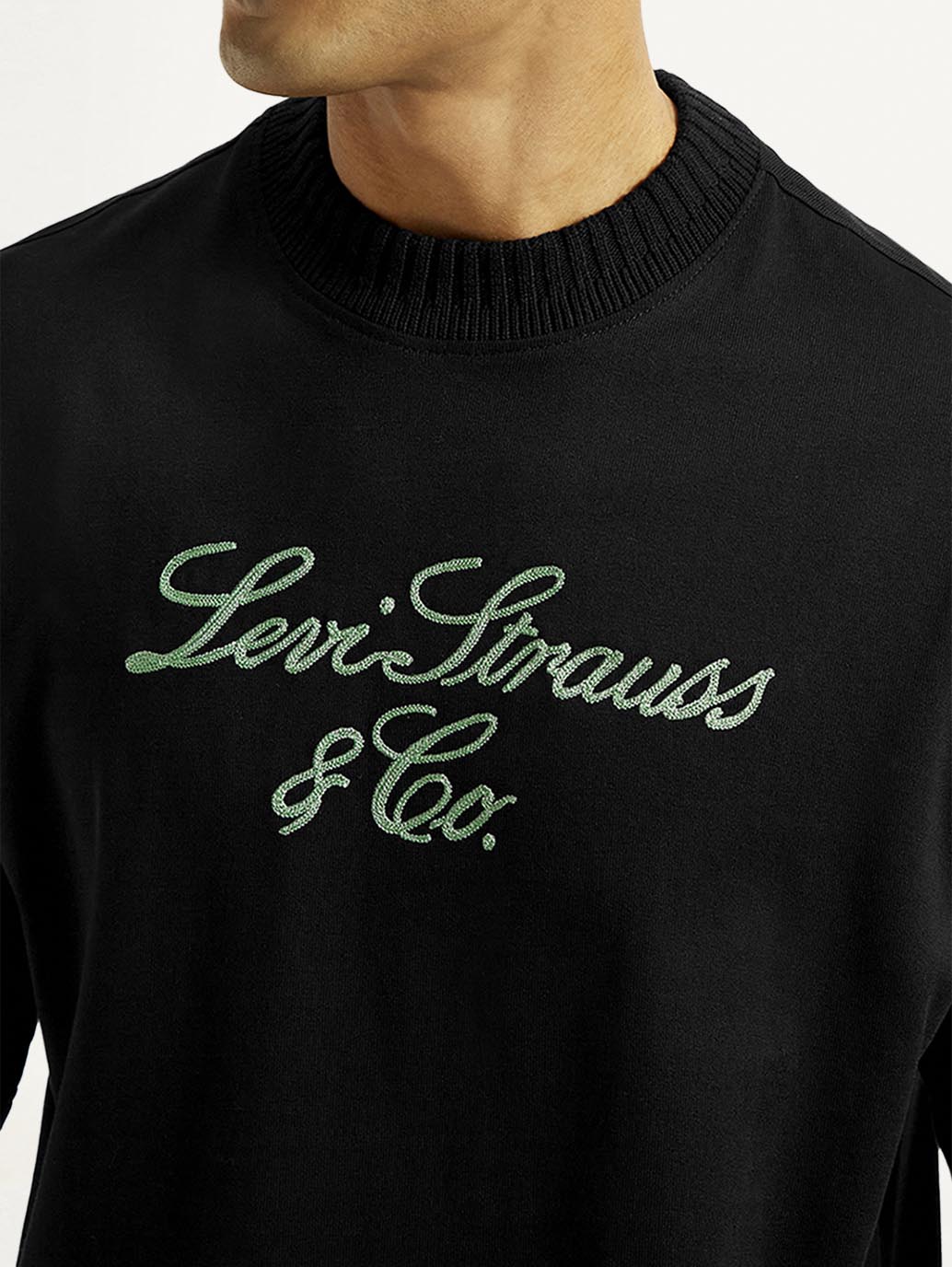 Men's Embroidered Black Crew Neck T-Shirt