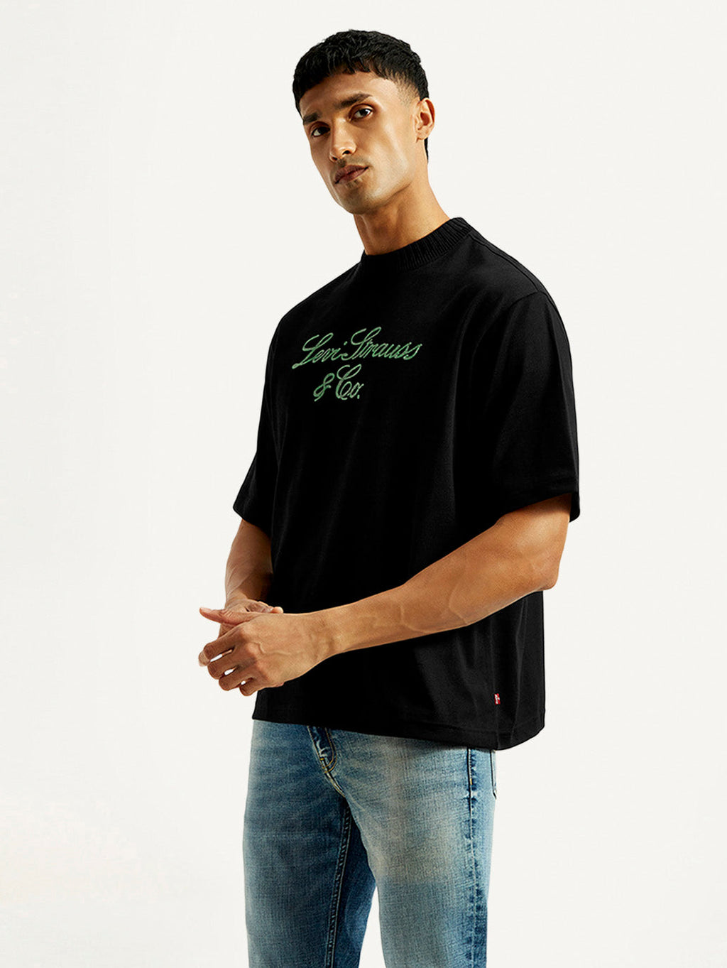 Men's Embroidered Black Crew Neck T-Shirt