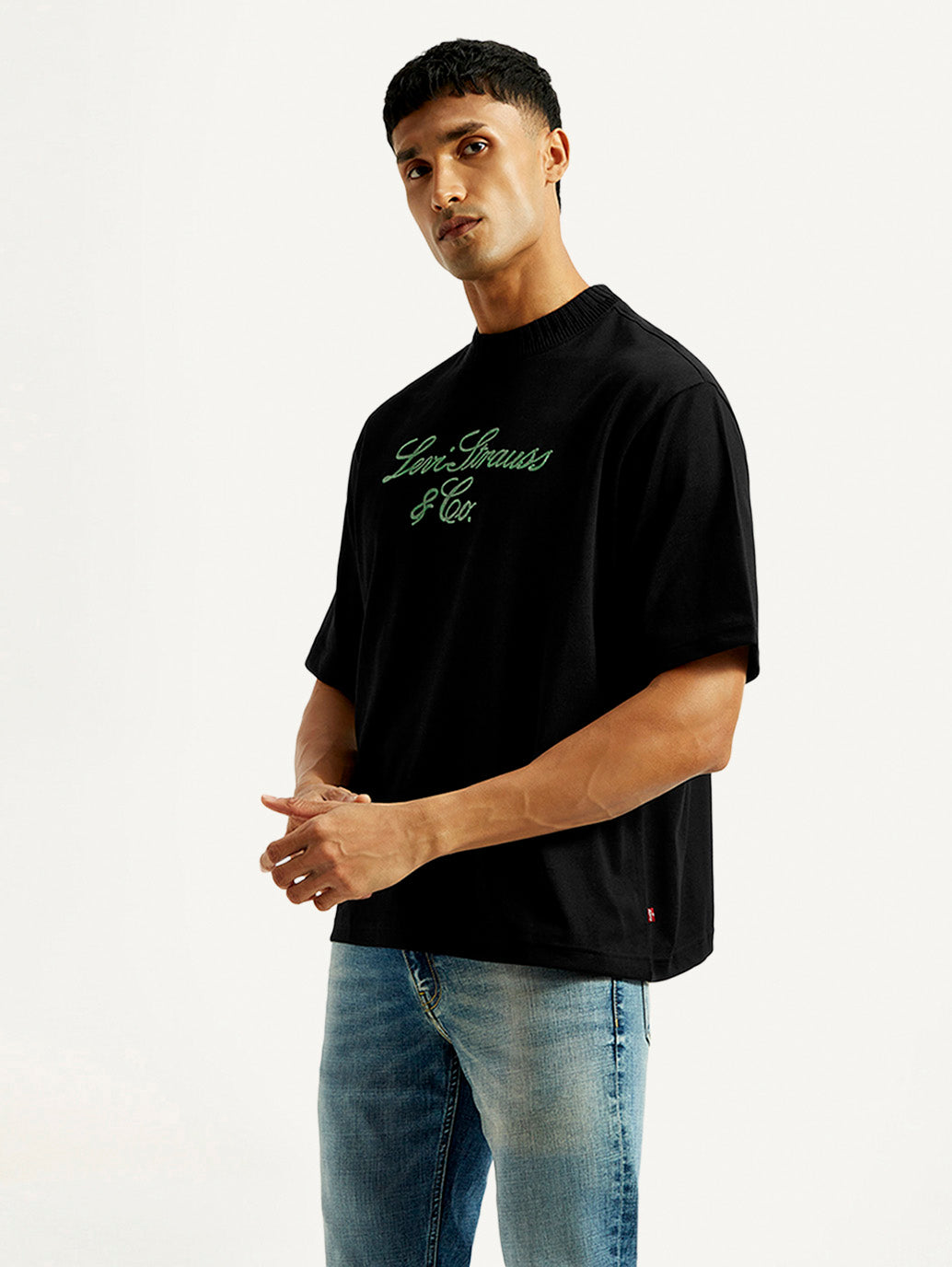 Men's Embroidered Black Crew Neck T-Shirt