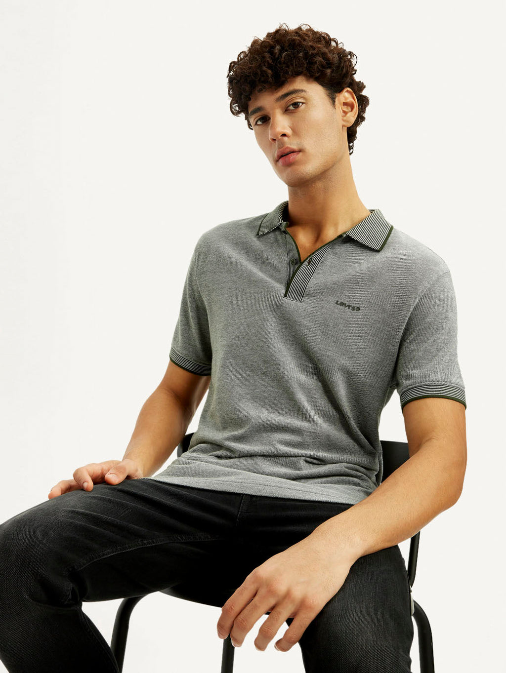 Men's Melange Grey Slim Fit Polo T-shirt
