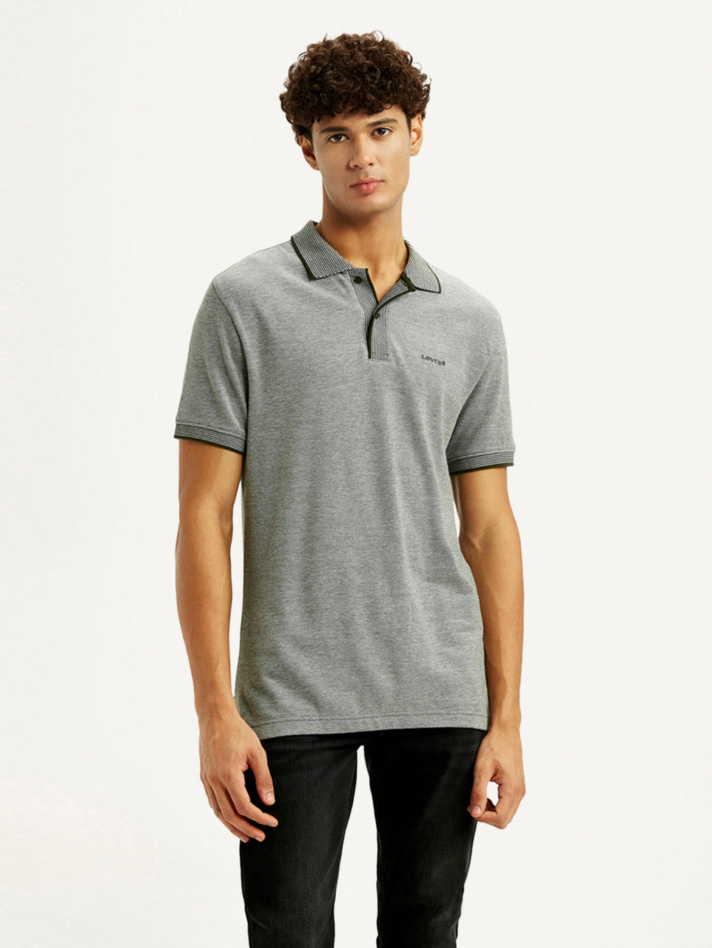 Men's Melange Grey Slim Fit Polo T-shirt