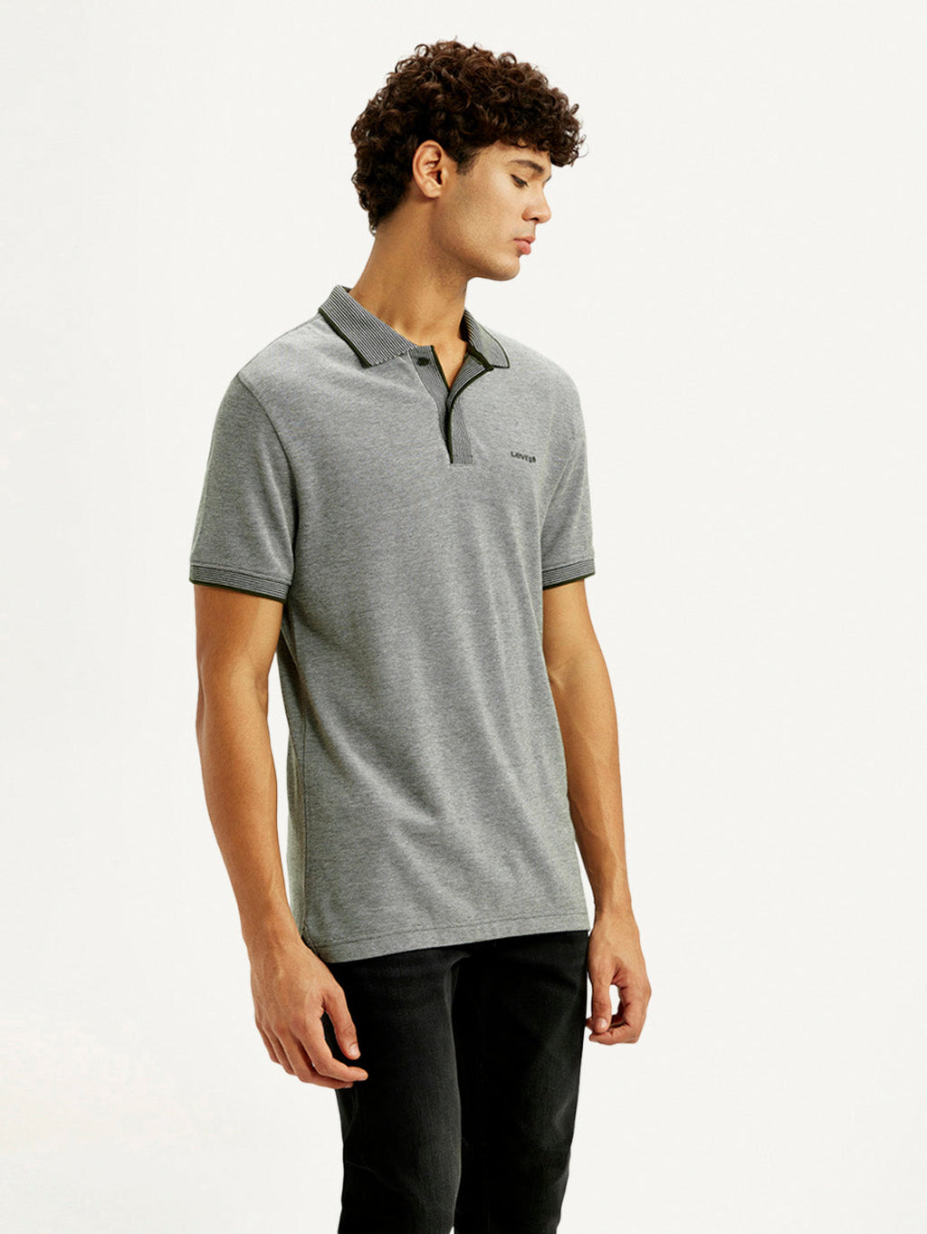 Men's Melange Grey Slim Fit Polo T-shirt
