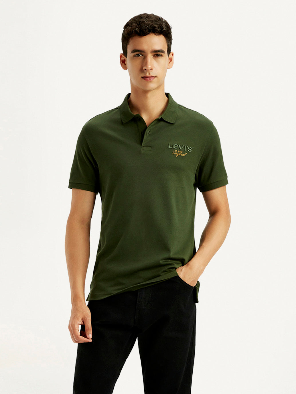 Men's Brand Logo Dark Green Slim Fit Polo T-shirt