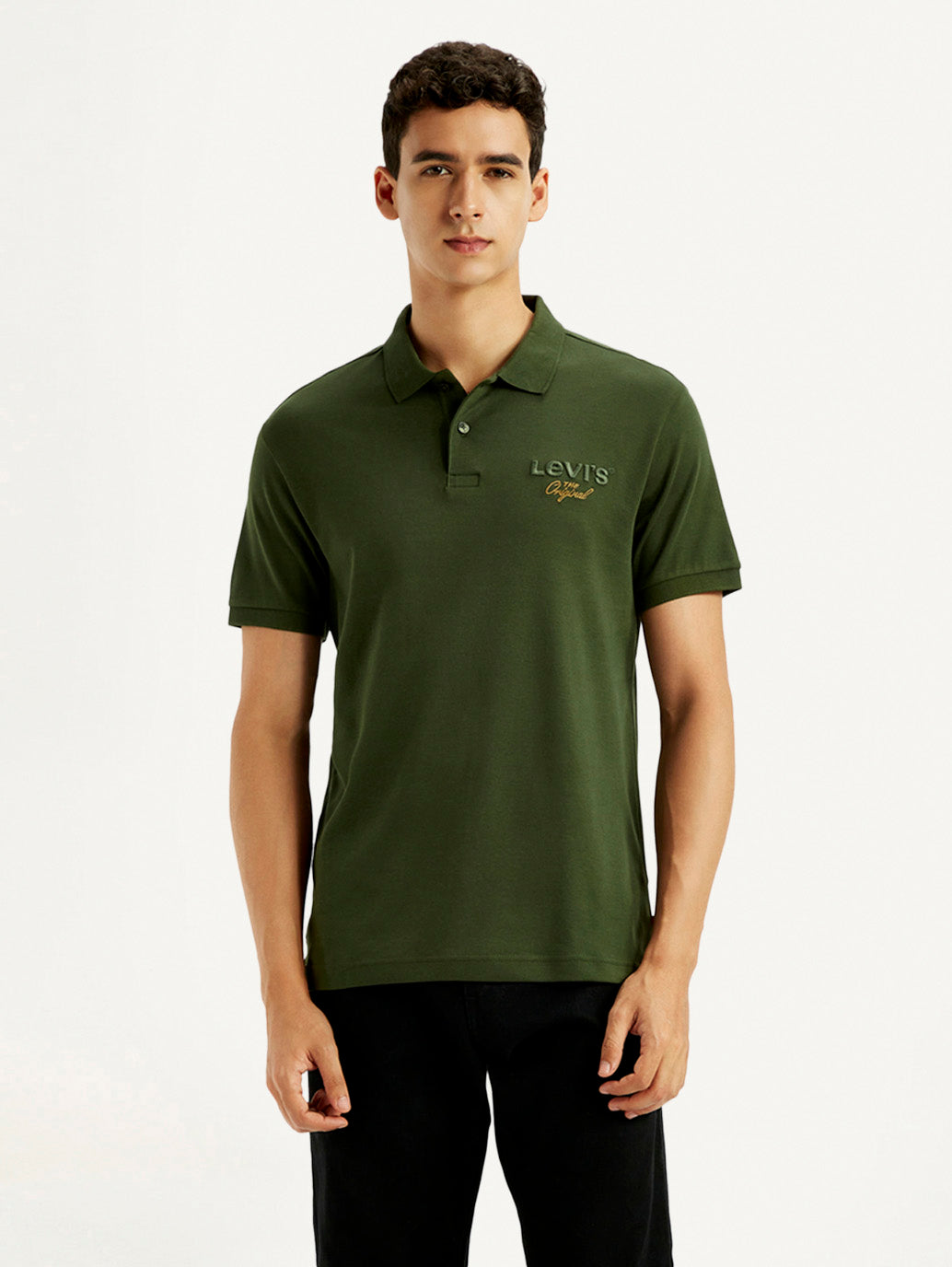 Men's Brand Logo Dark Green Slim Fit Polo T-shirt