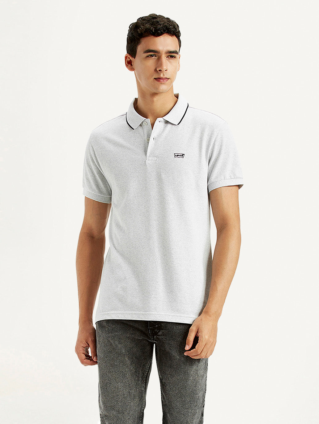 Men's Light Grey Slim Fit Polo T-shirt