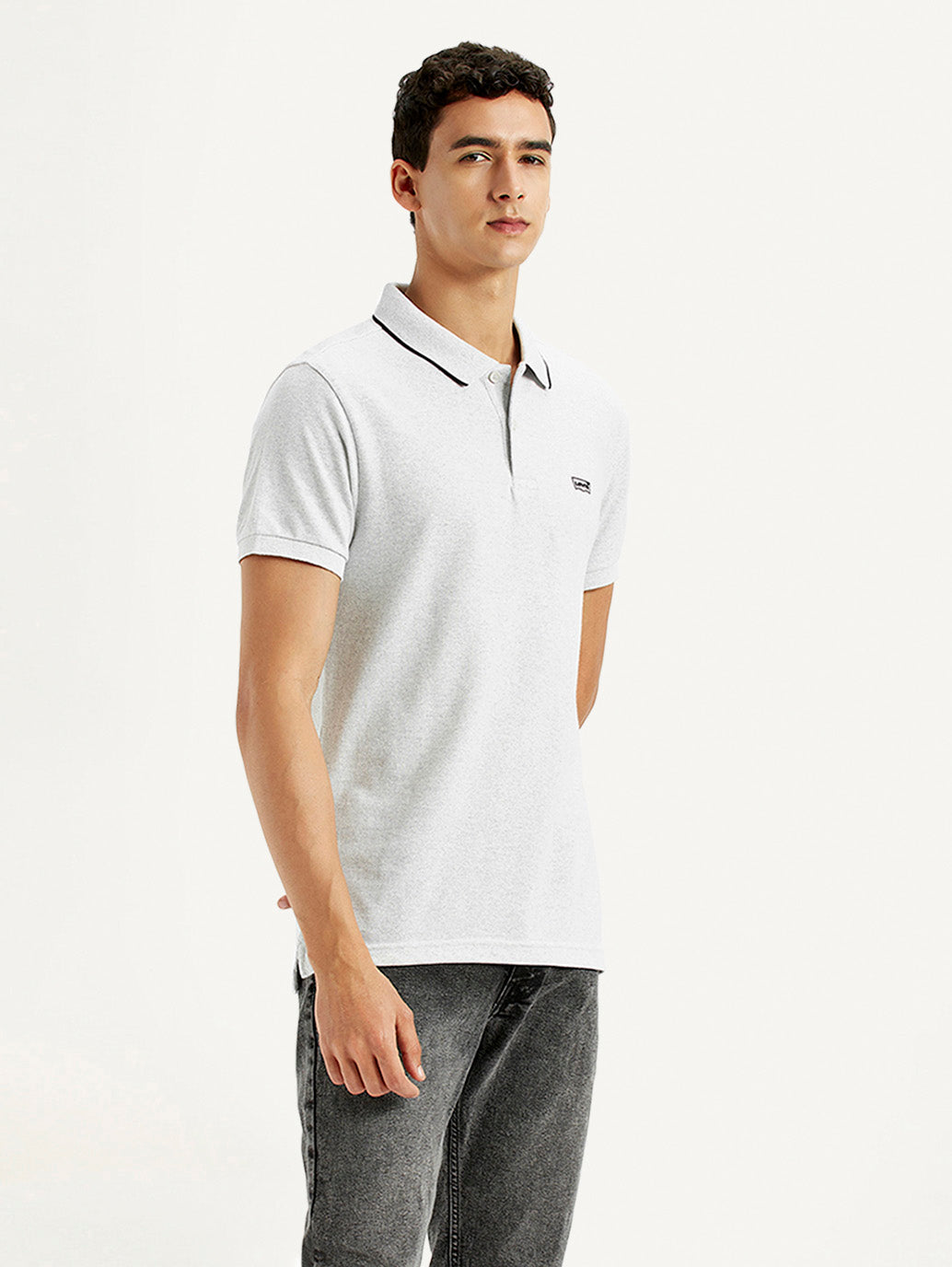 Men's Light Grey Slim Fit Polo T-shirt