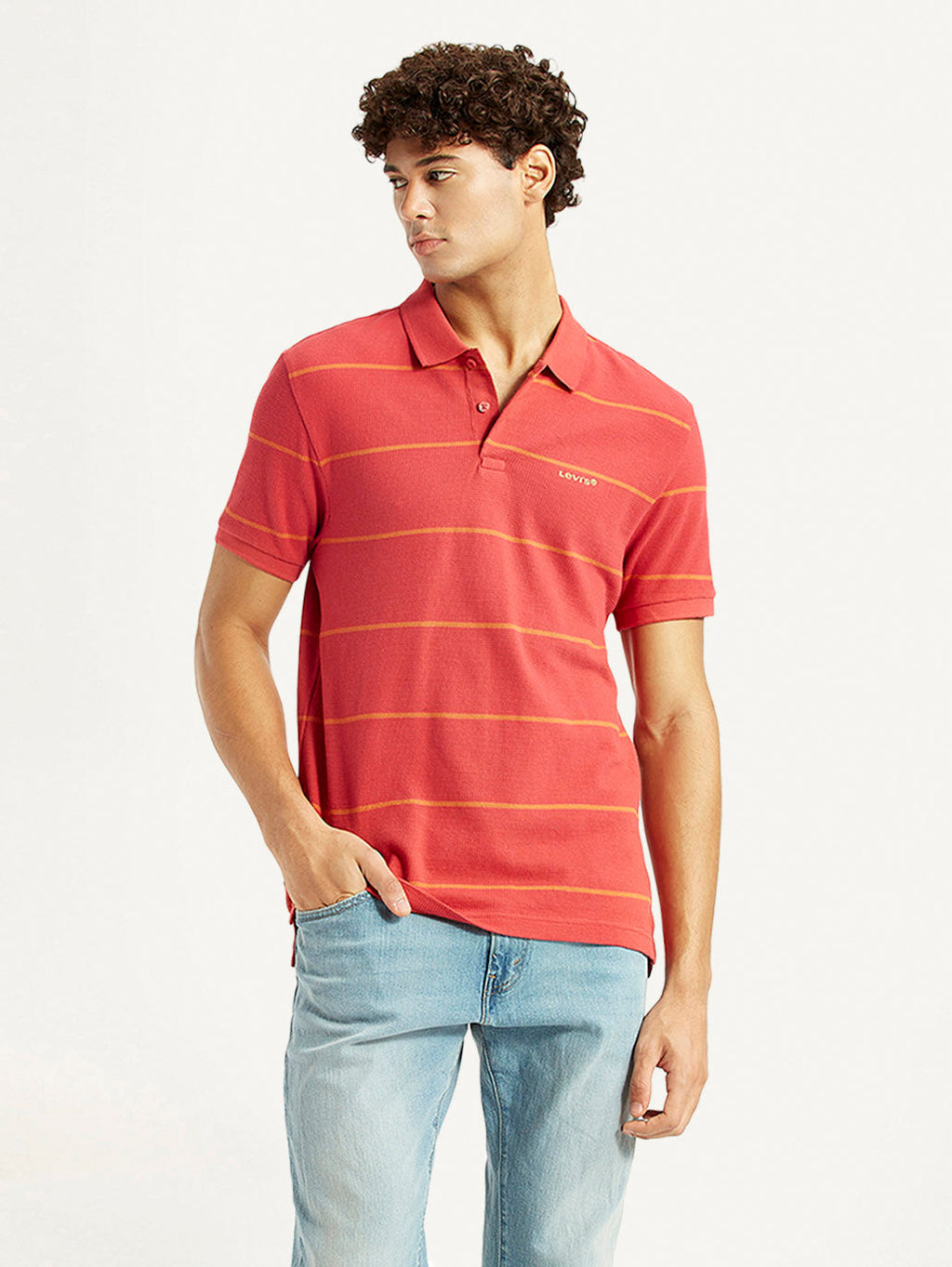 Men's Striped Red Slim Fit Polo T-shirt