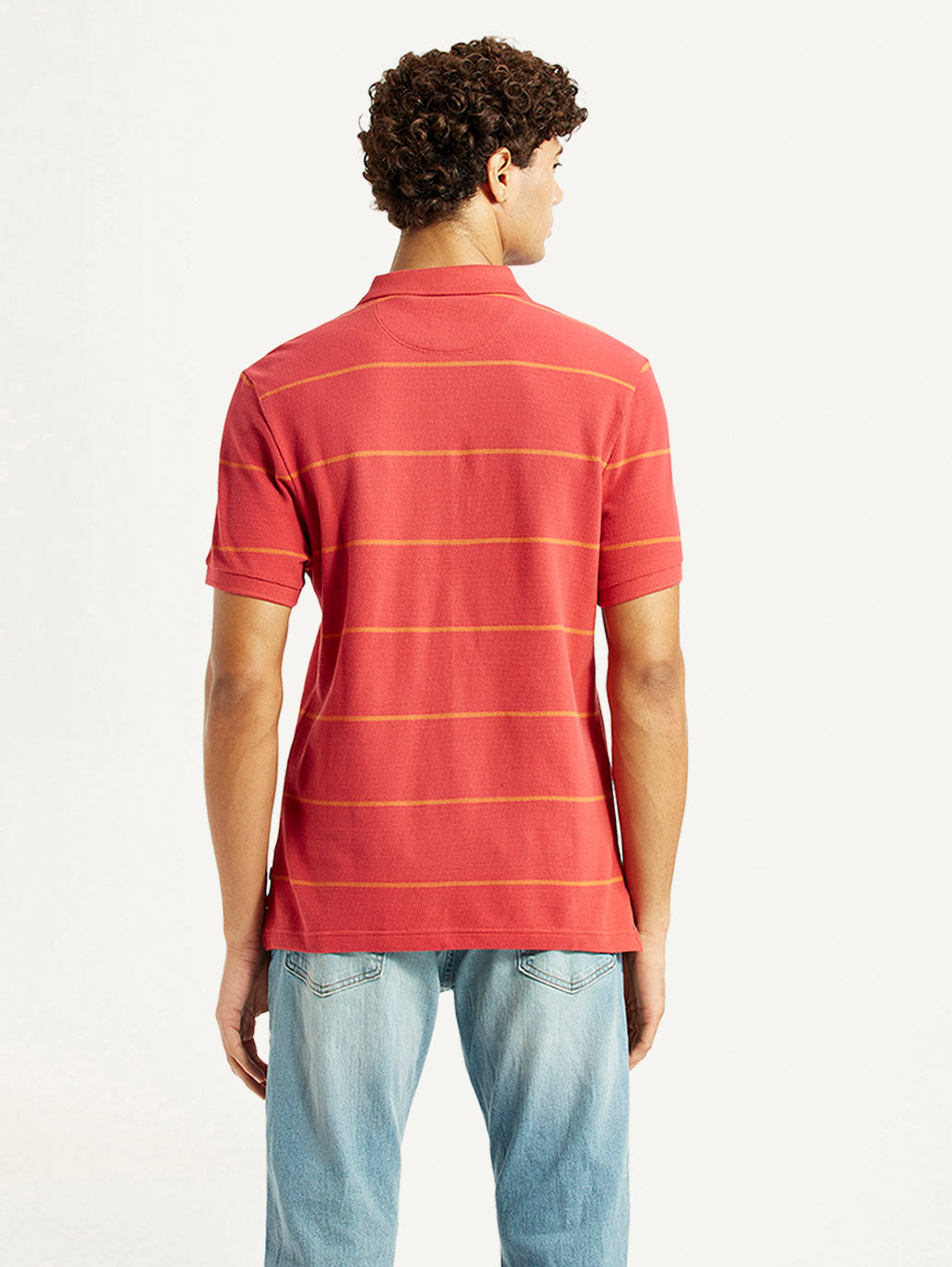 Men's Striped Red Slim Fit Polo T-shirt
