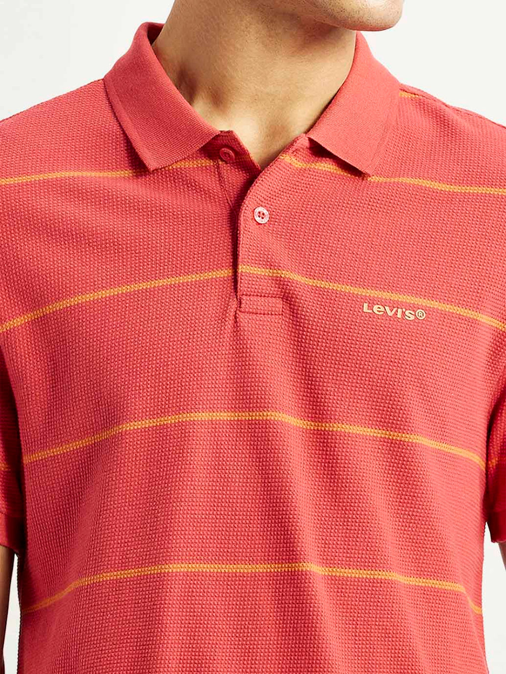 Men's Striped Red Slim Fit Polo T-shirt