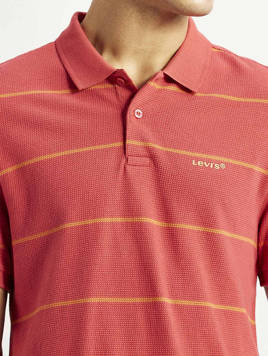 Men's Striped Red Slim Fit Polo T-shirt