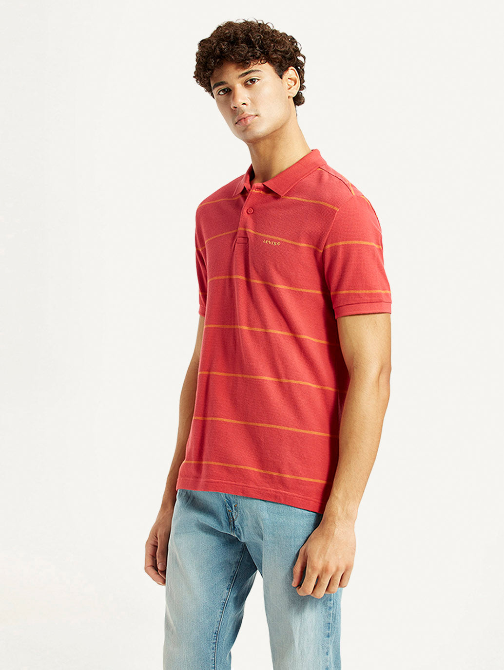 Men's Striped Red Slim Fit Polo T-shirt