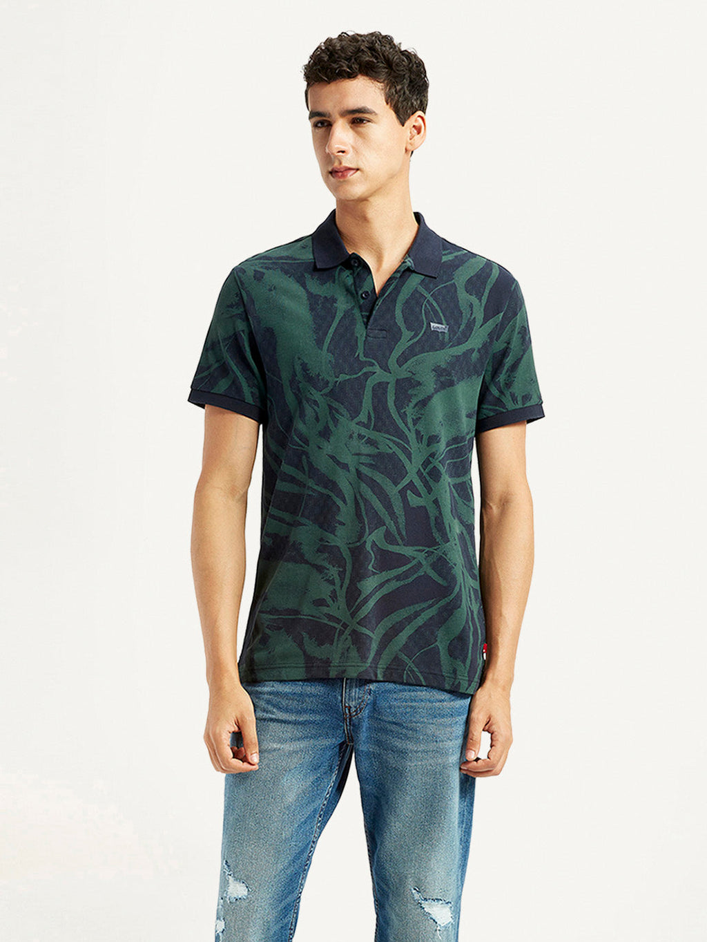 Men's Abstract Dark Green Slim Fit Polo T-shirt