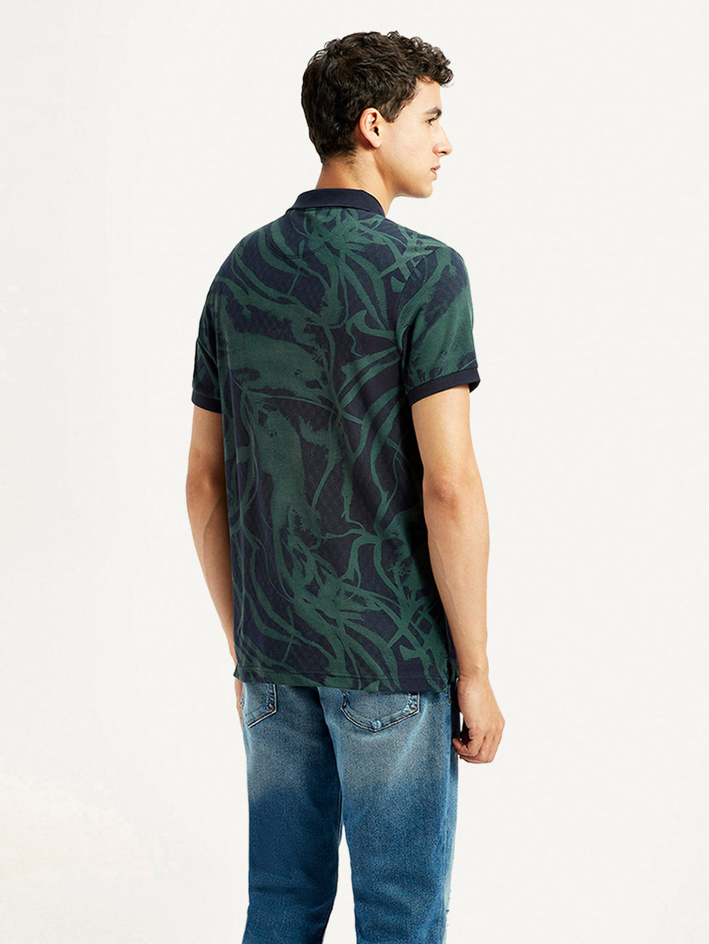 Men's Abstract Dark Green Slim Fit Polo T-shirt