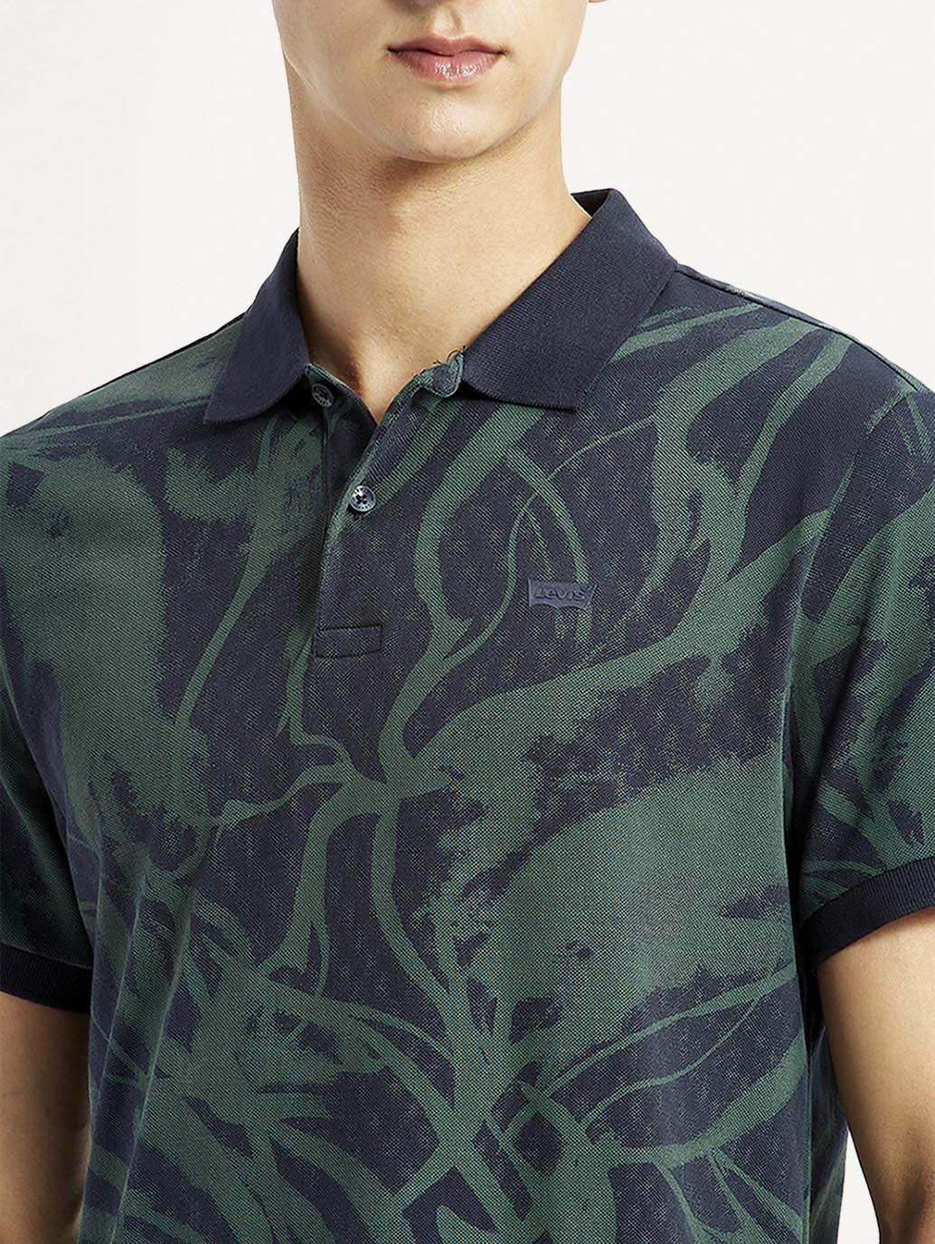 Men's Abstract Dark Green Slim Fit Polo T-shirt