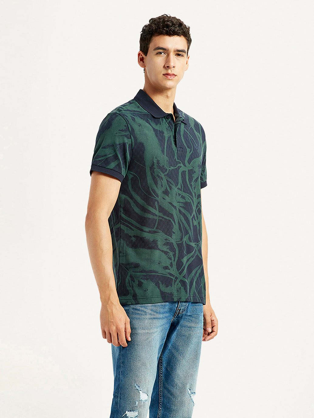 Men's Abstract Dark Green Slim Fit Polo T-shirt