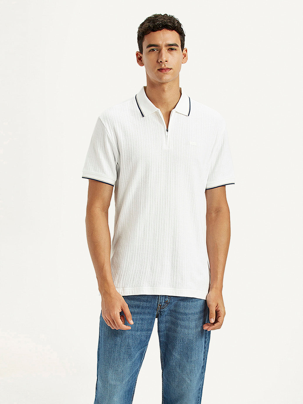 Men's Solid White Slim Fit Polo T-shirt