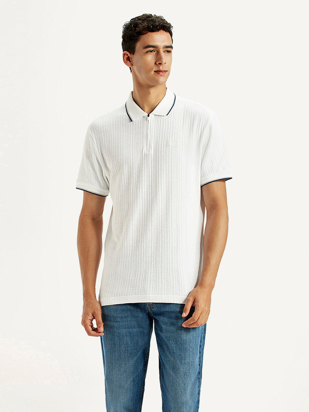 Men's Solid White Slim Fit Polo T-shirt