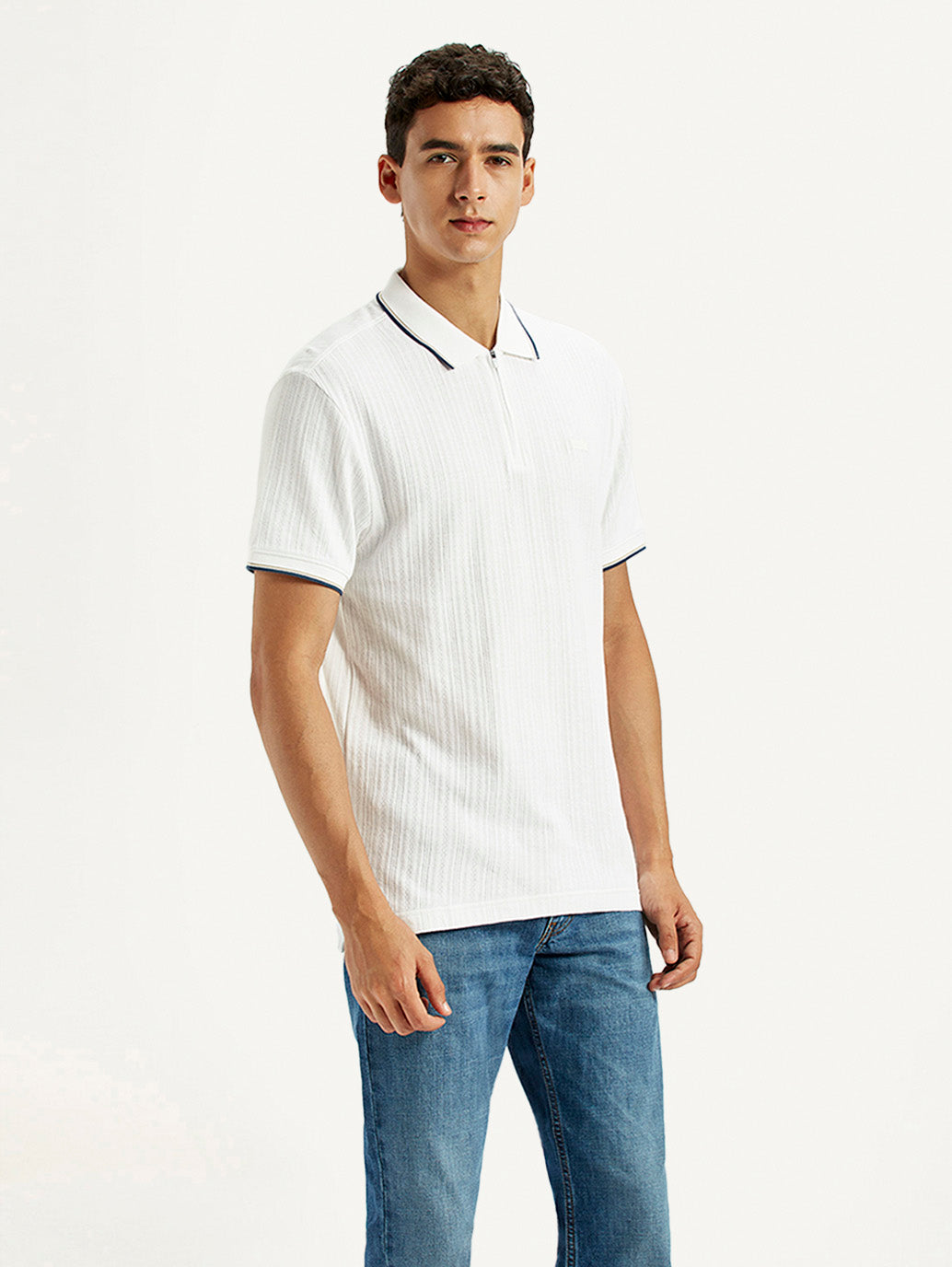 Men's Solid White Slim Fit Polo T-shirt