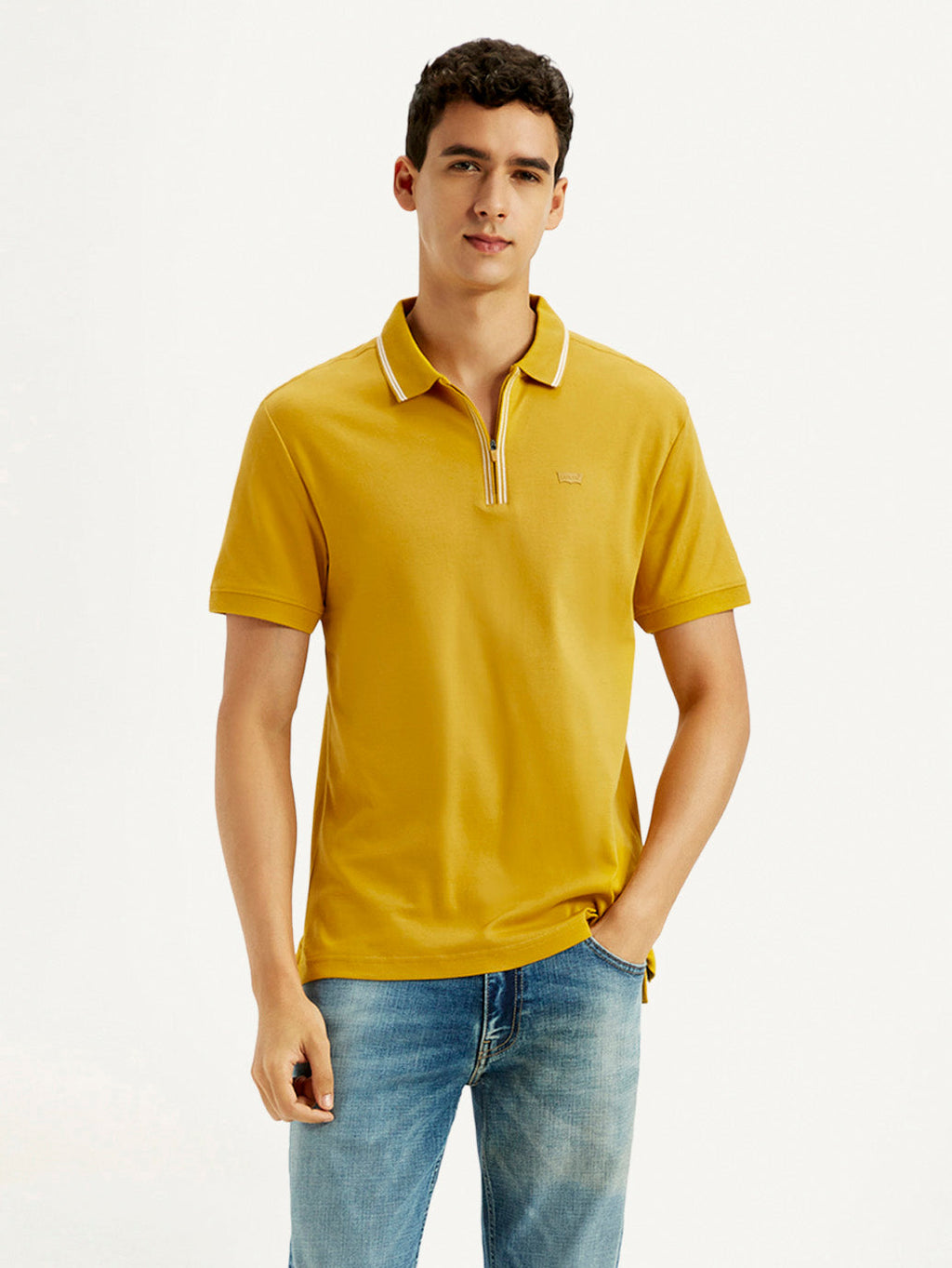 Men's Solid Yellow Slim Fit Polo T-shirt