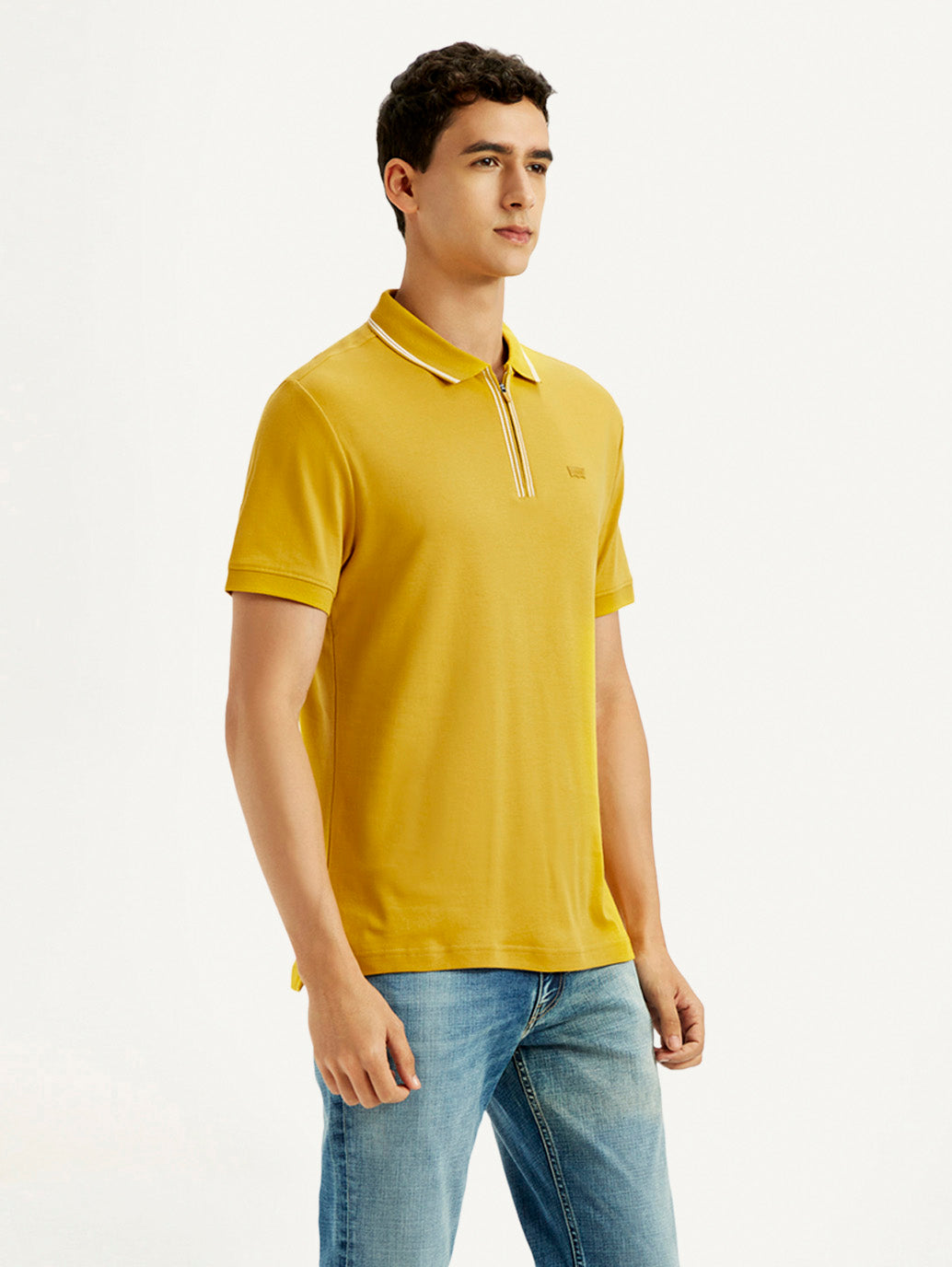 Men's Solid Yellow Slim Fit Polo T-shirt