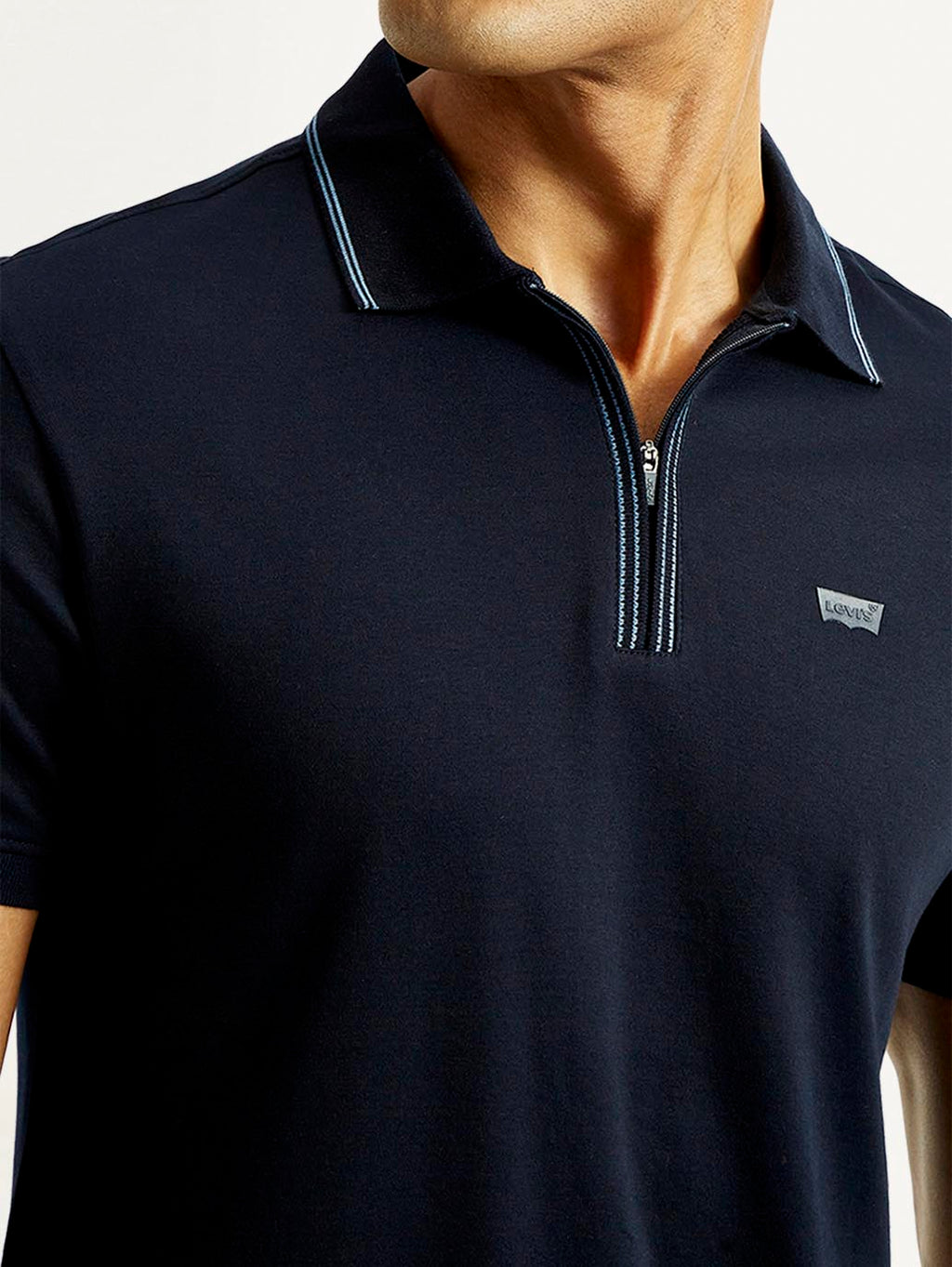 Men's Solid Navy Slim Fit Polo T-shirt
