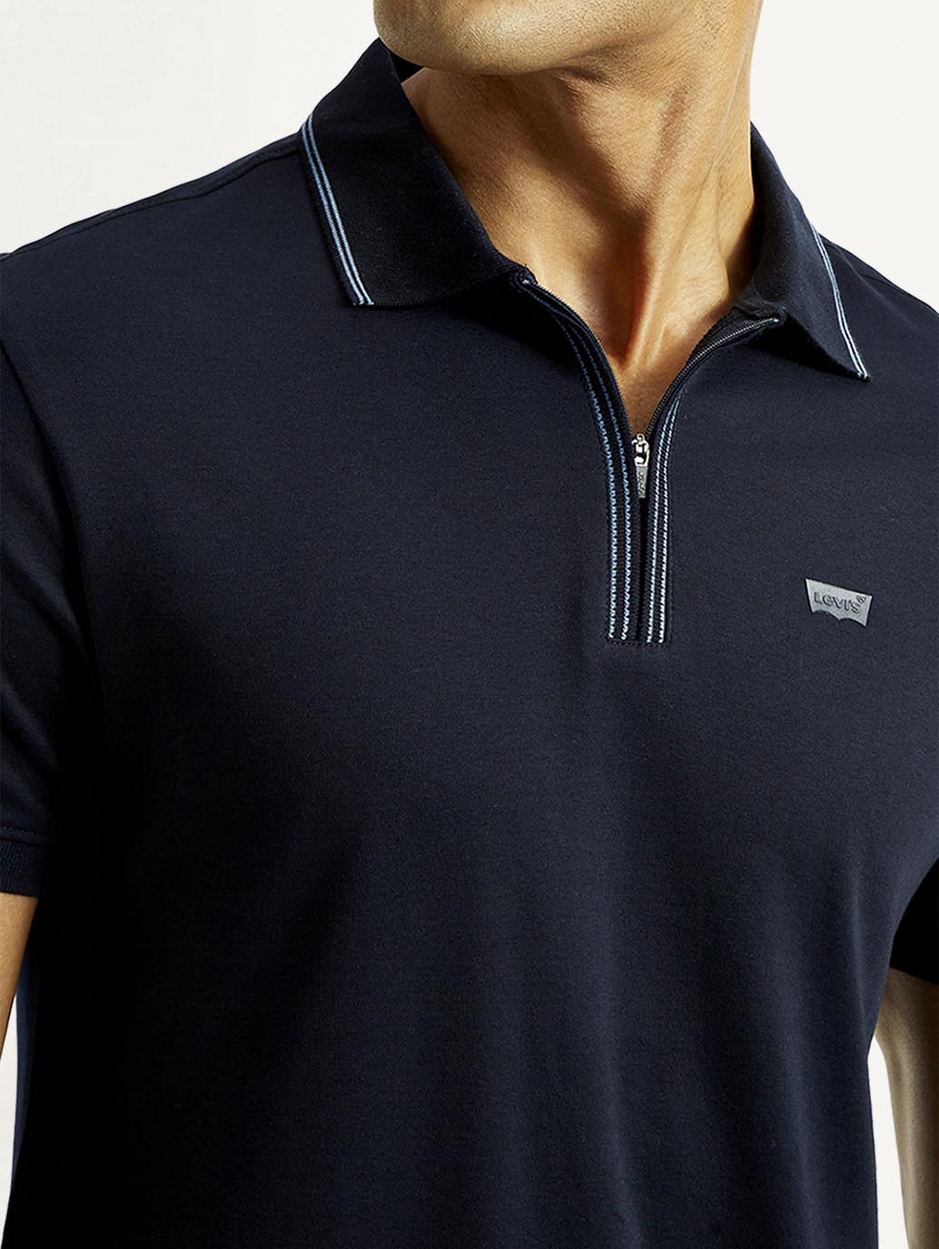 Men's Solid Navy Slim Fit Polo T-shirt