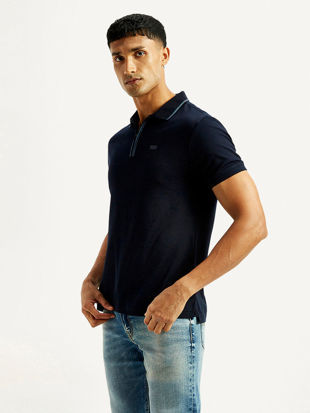 Men's Solid Navy Slim Fit Polo T-shirt