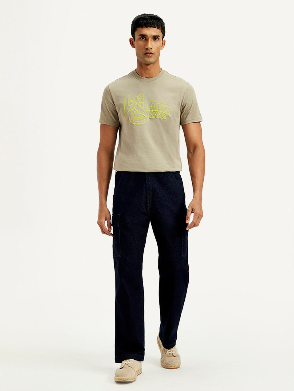 Men's Dark Indigo Tapered Fit Denim Cargo Trousers