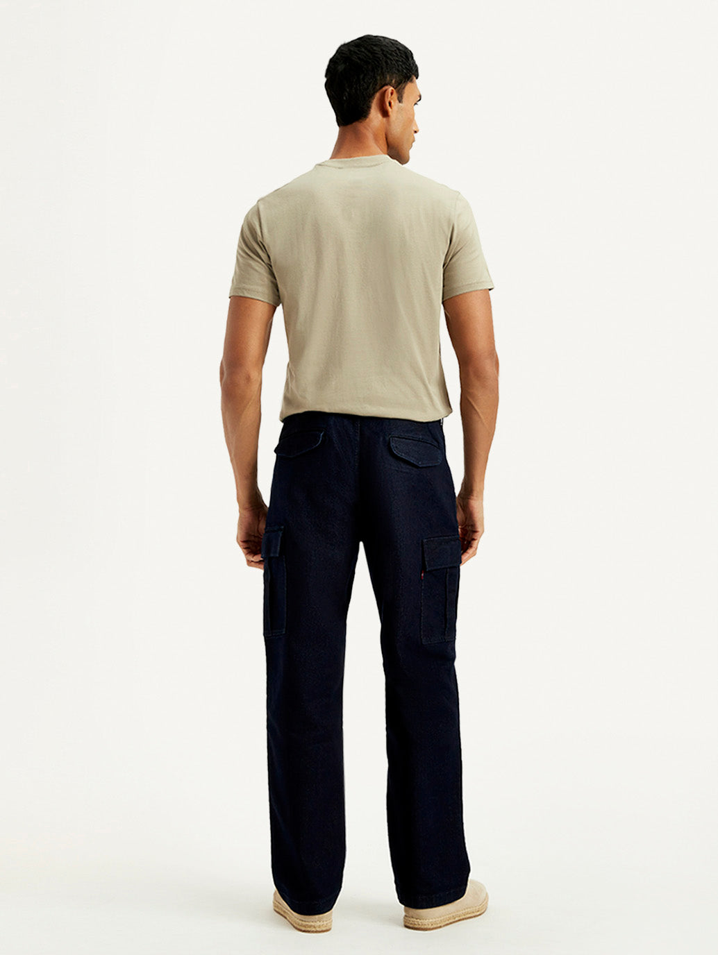 Men's Dark Indigo Tapered Fit Denim Cargo Trousers