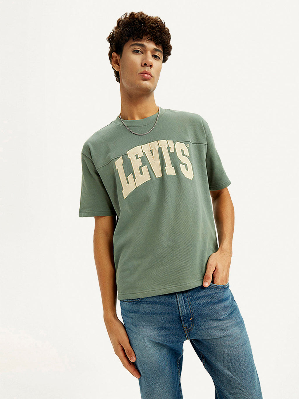 Men's Brand Logo Green Loose Fit T-shirt