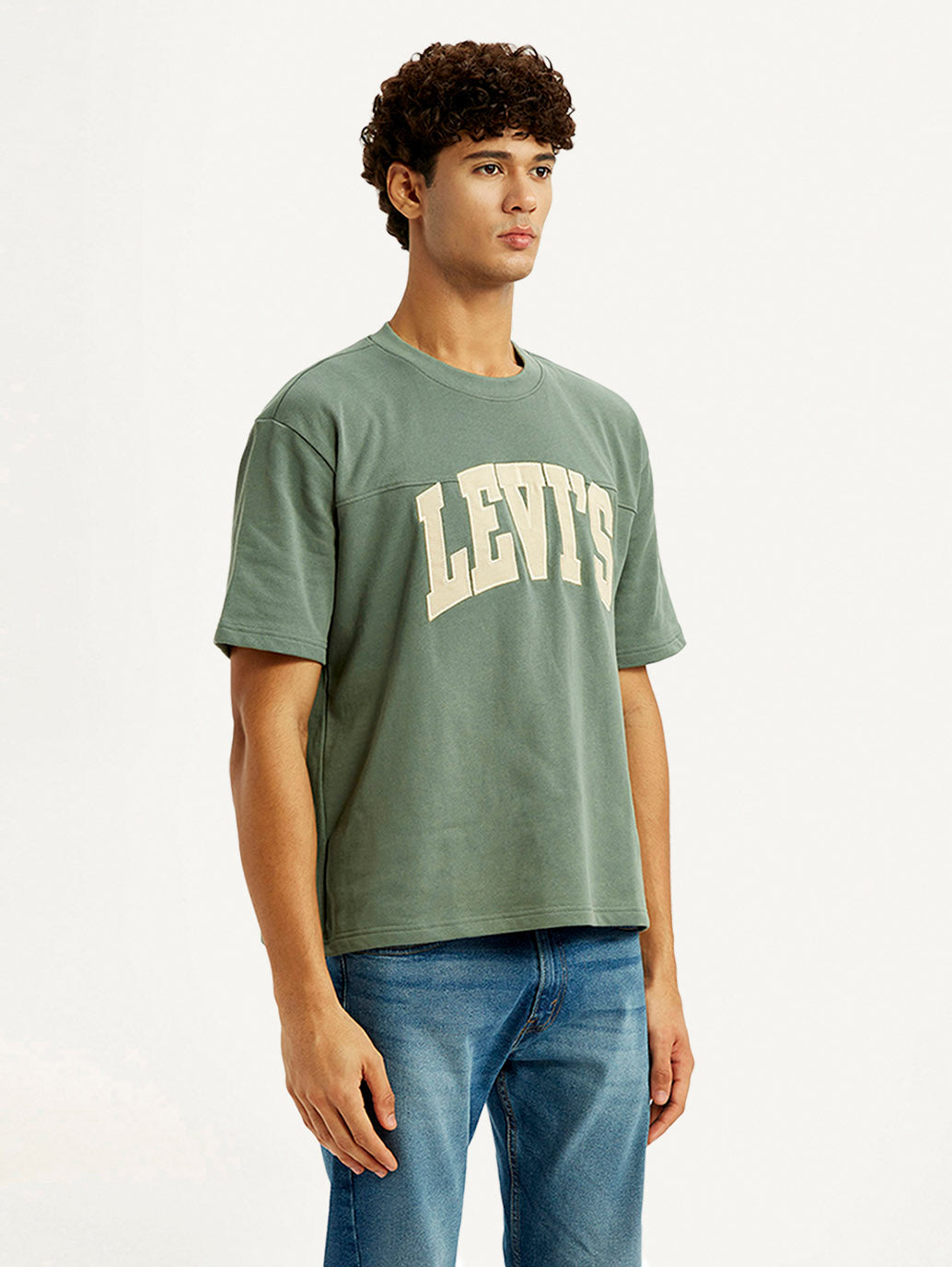 Men's Brand Logo Green Loose Fit T-shirt