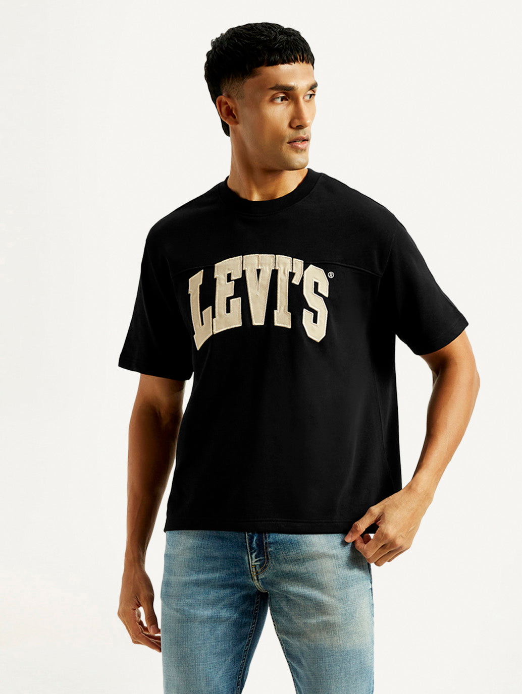 Men's Brand Logo Black Loose Fit T-Shirt