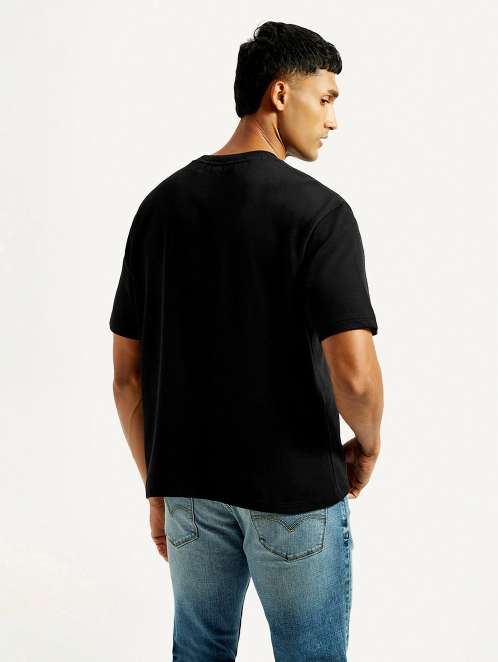 Men's Brand Logo Black Loose Fit T-Shirt