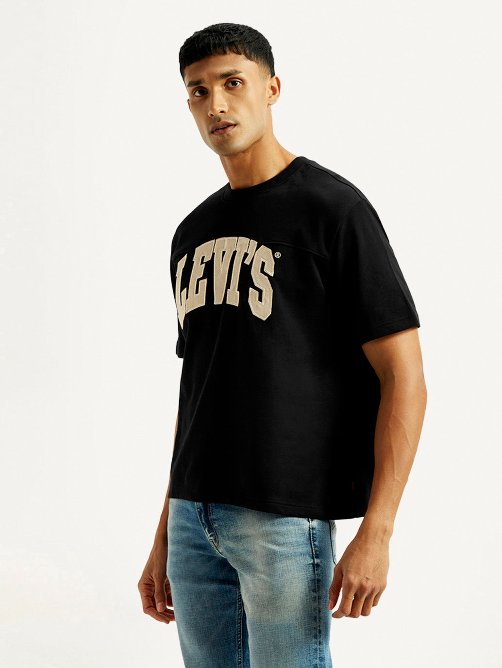 Men's Brand Logo Black Loose Fit T-Shirt