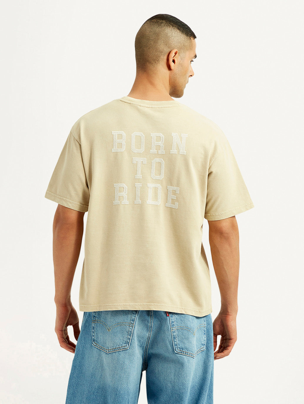 Men's Brand Logo Beige Loose Fit T-shirt