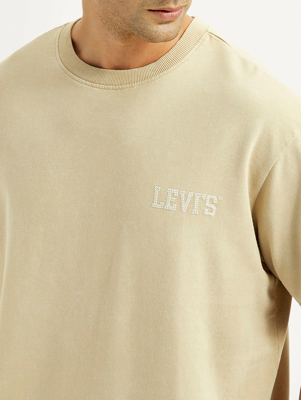 Men's Brand Logo Beige Loose Fit T-shirt