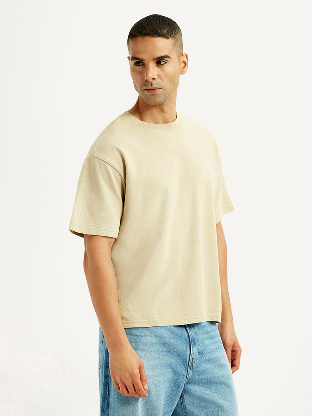 Men's Brand Logo Beige Loose Fit T-shirt