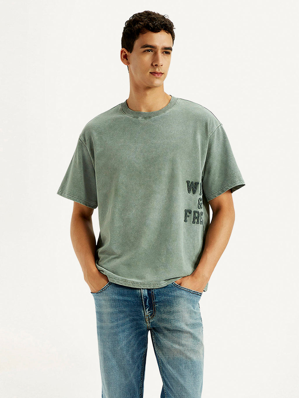 Men's Embroidered Green Boxy T-shirt