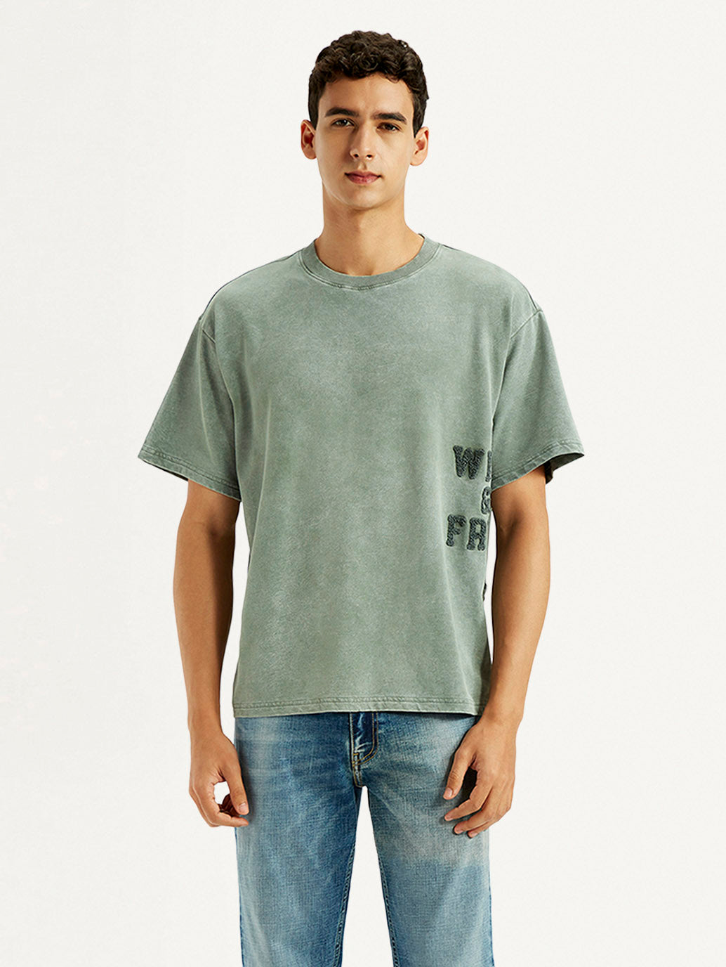 Men's Embroidered Green Boxy T-shirt